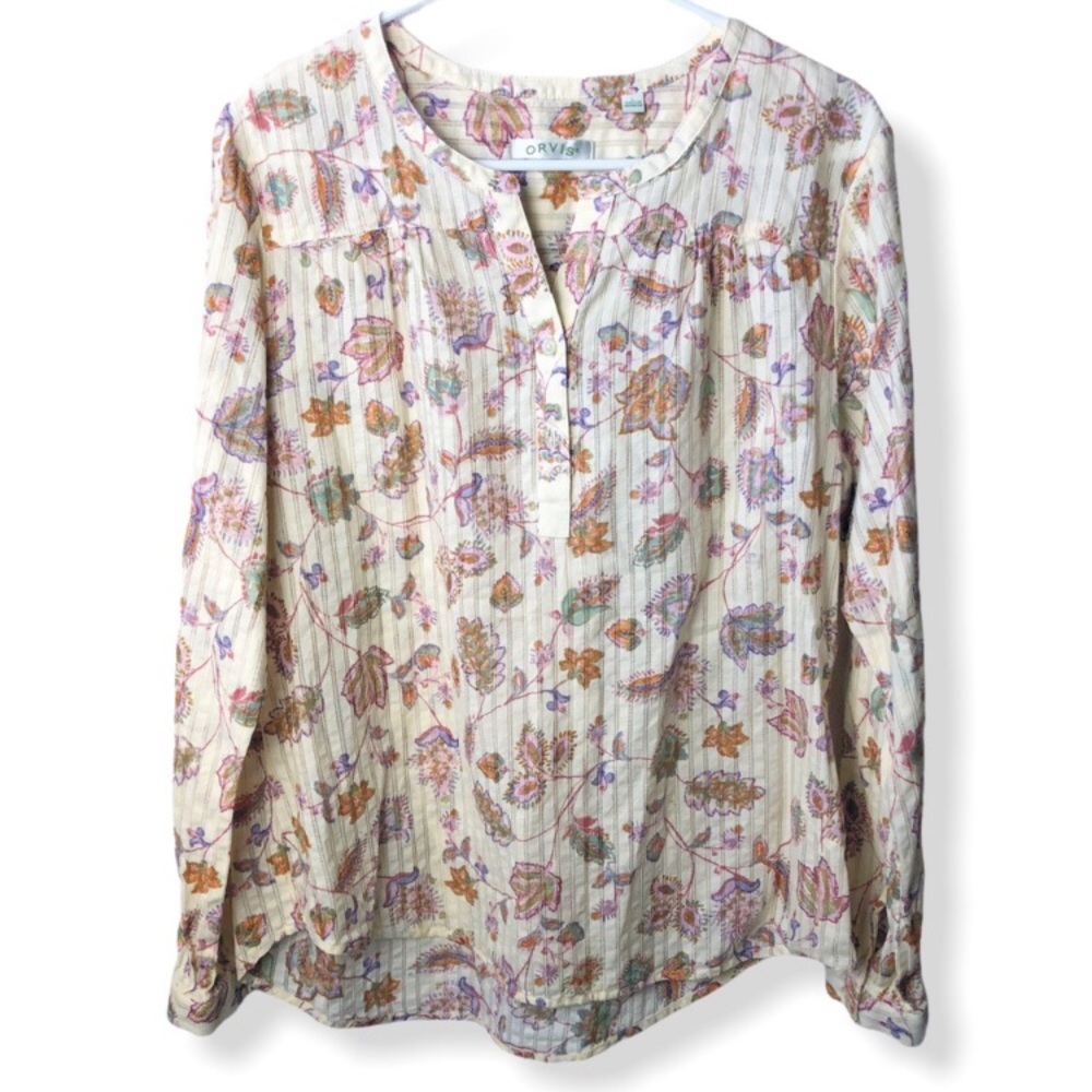 Orvis Floral Pleated Long Sleeve Top